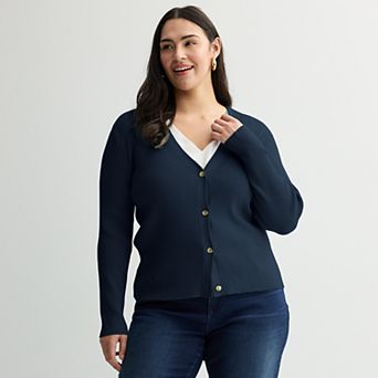 Plus Size Nine West Fitted Sweater Sculpt Ribbed Cardigan