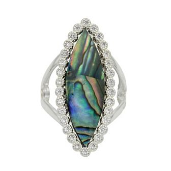 City Luxe Silver Tone Abalone & Cubic Zirconia Ring