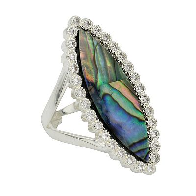 City Luxe Silver Tone Abalone & Cubic Zirconia Ring
