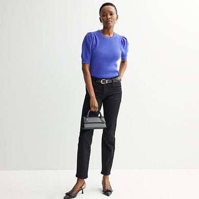Petite Nine West Ribbed Crewneck Short Sleeve Sweater