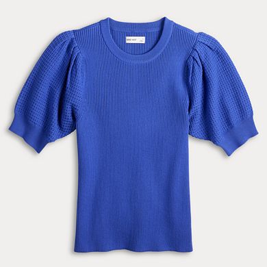 Petite Nine West Ribbed Crewneck Short Sleeve Sweater