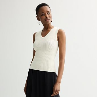 Petite Nine West Ribbed V-Neck Basic Tank Top