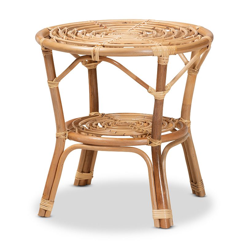Rattan circular two-tier coffee table with woven top and legs