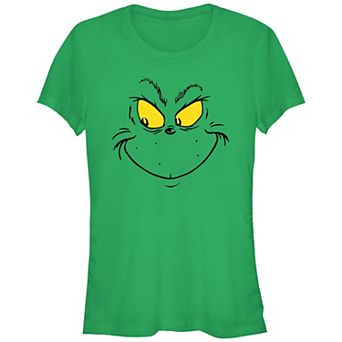 Juniors' Dr. Seuss Grinch Naughty Face Fitted Graphic Tee