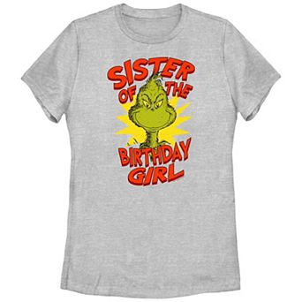 Juniors' Dr. Seuss Grinch Sister Of The Birthday Girl Graphic Tee
