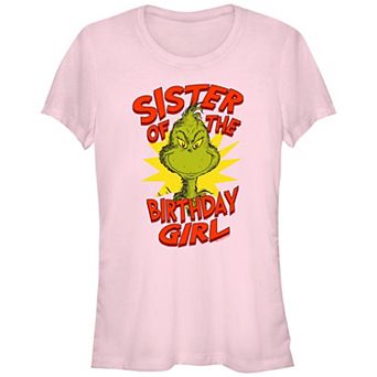 Juniors' Dr. Seuss Grinch Sister Of The Birthday Girl Fitted Graphic Tee