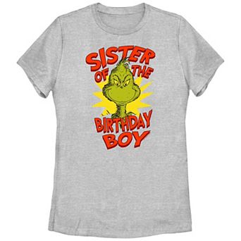 Juniors' Dr. Seuss Grinch Sister Of The Birthday Boy Graphic Tee