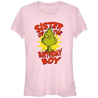 Juniors' Dr. Seuss Grinch Sister Of The Birthday Boy Fitted Graphic Tee