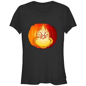 Juniors' Dr. Seuss Grinch Jack O Lantern Fitted Graphic Tee