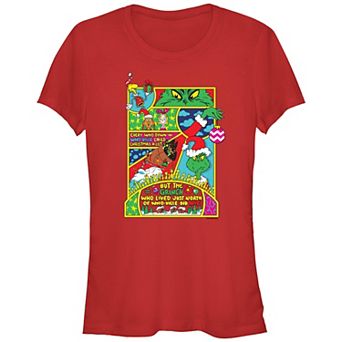 Juniors' Dr. Seuss Grinch Comic Scenes Fitted Graphic Tee