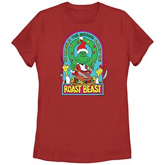 Juniors' Dr. Seuss Grinch Christmas Roast Beast Graphic Tee