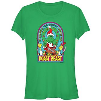 Juniors' Dr. Seuss Grinch Christmas Roast Beast Fitted Graphic Tee