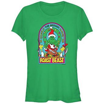Juniors' Dr. Seuss Grinch Christmas Roast Beast Fitted Graphic Tee