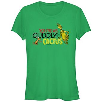 Juniors' Dr. Seuss Grinch You're As Cuddly As A Cactus Fitted Graphic Tee