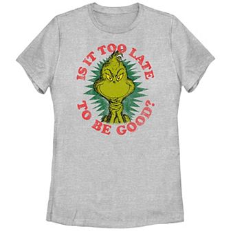 Juniors' Dr. Seuss Grinch Is It Too Late To Be Good Graphic Tee