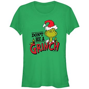 Juniors' Dr. Seuss Don't Be A Grinch Fitted Graphic Tee