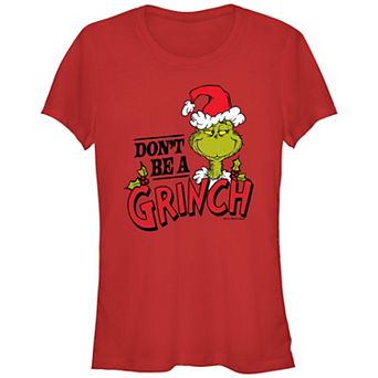 Juniors' Dr. Seuss Don't Be A Grinch Fitted Graphic Tee