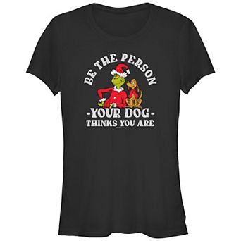 Juniors' Dr. Seuss Grinch And Max Be The Person Your Dog Thinks You Are Fitted Graphic Tee