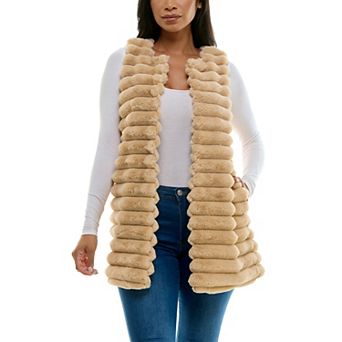 Women's Nina Leonard Stripe Faux Fur Vest