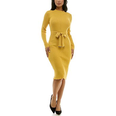 Women's Nina Leonard Mockneck Ribbed Midi Dress