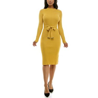 Women's Nina Leonard Mockneck Ribbed Midi Dress