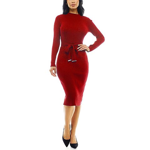 Женские платья Nina Leonard Women's Nina Leonard Mockneck Ribbed Midi Dress