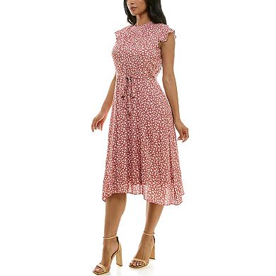 Women's Nina Leonard Smocked Flutter Sleeve Dress