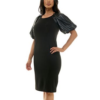 Women's Nina Leonard Pleat Puff Sleeve Sheath Dress