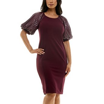 Women's Nina Leonard Pleat Puff Sleeve Sheath Dress