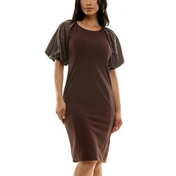 Women's Nina Leonard Pleat Puff Sleeve Sheath Dress