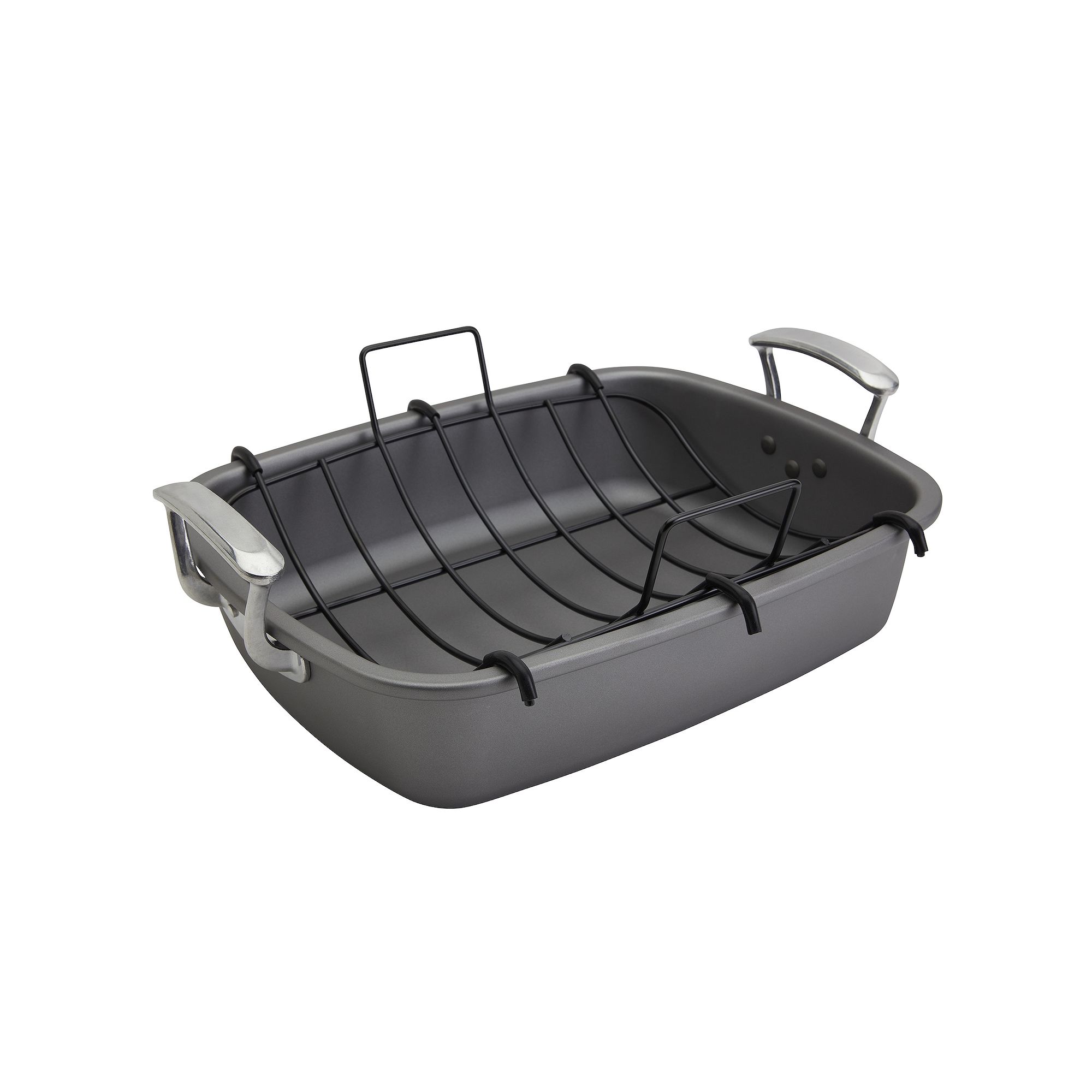 The Big One® 17 in. Carbon Steel Roaster with Rack, Black