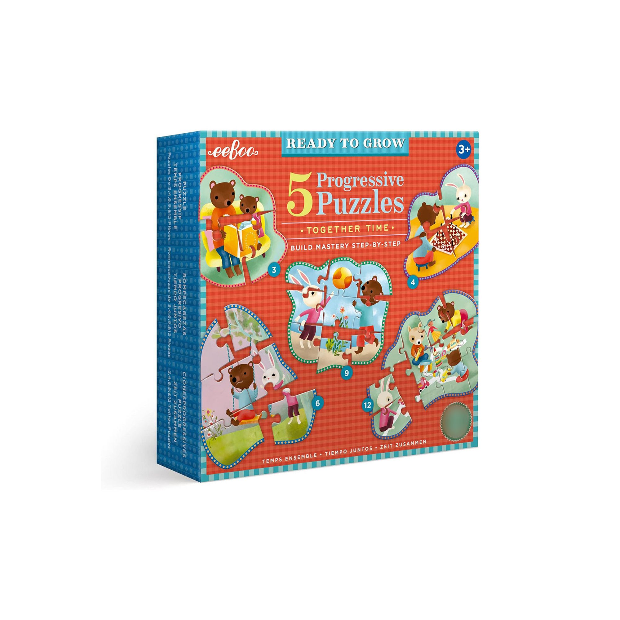 eeboo Ready to Grow Together Time Progressive Jigsaw Puzzles Set of 5, Mult