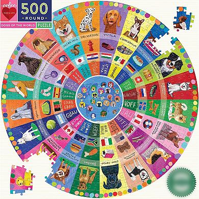 eeboo Piece and Love Dogs of the World 500 Piece Round Family Jigsaw Puzzle
