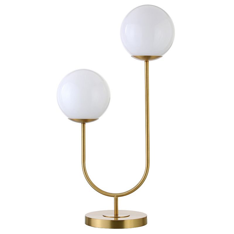 Evelyn&Zoe Dufrene 28  Mid-Century Modern Metal Table Lamp with White Milk Globe Glass Shade