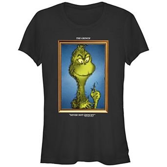 Juniors' Dr. Seuss Grinch Portrait Never Not Grinchy Fitted Graphic Tee