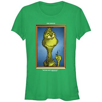 Juniors' Dr. Seuss Grinch Portrait Never Not Grinchy Fitted Graphic Tee
