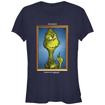 Juniors' Dr. Seuss Grinch Portrait Never Not Grinchy Fitted Graphic Tee