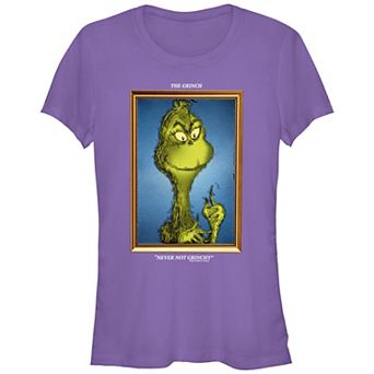 Juniors' Dr. Seuss Grinch Portrait Never Not Grinchy Fitted Graphic Tee