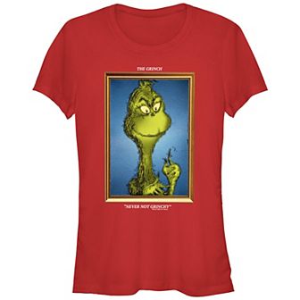 Juniors' Dr. Seuss Grinch Portrait Never Not Grinchy Fitted Graphic Tee