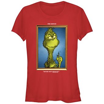 Juniors' Dr. Seuss Grinch Portrait Never Not Grinchy Fitted Graphic Tee