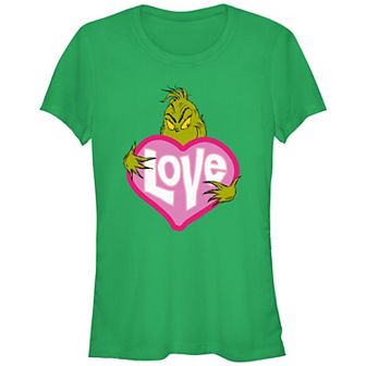 Juniors' Dr. Seuss Grinch Love Fitted Graphic Tee