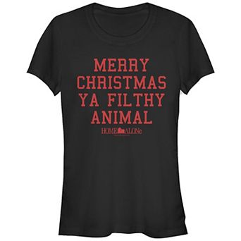 Juniors' Home Alone Merry Christmas Ya Filthy Animal Fitted Graphic Tee