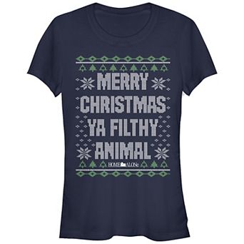 Juniors' Home Alone Merry Christmas Ya Filthy Animal Fitted Graphic Tee