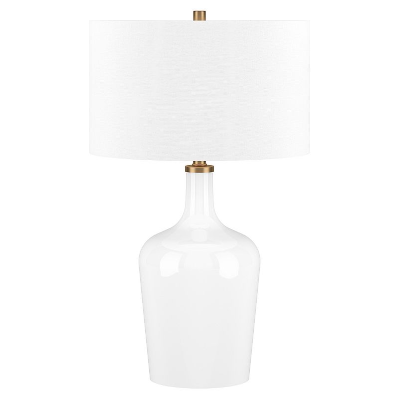 Henn&Hart 15  White Glass/Metal/Fabric Table Lamp