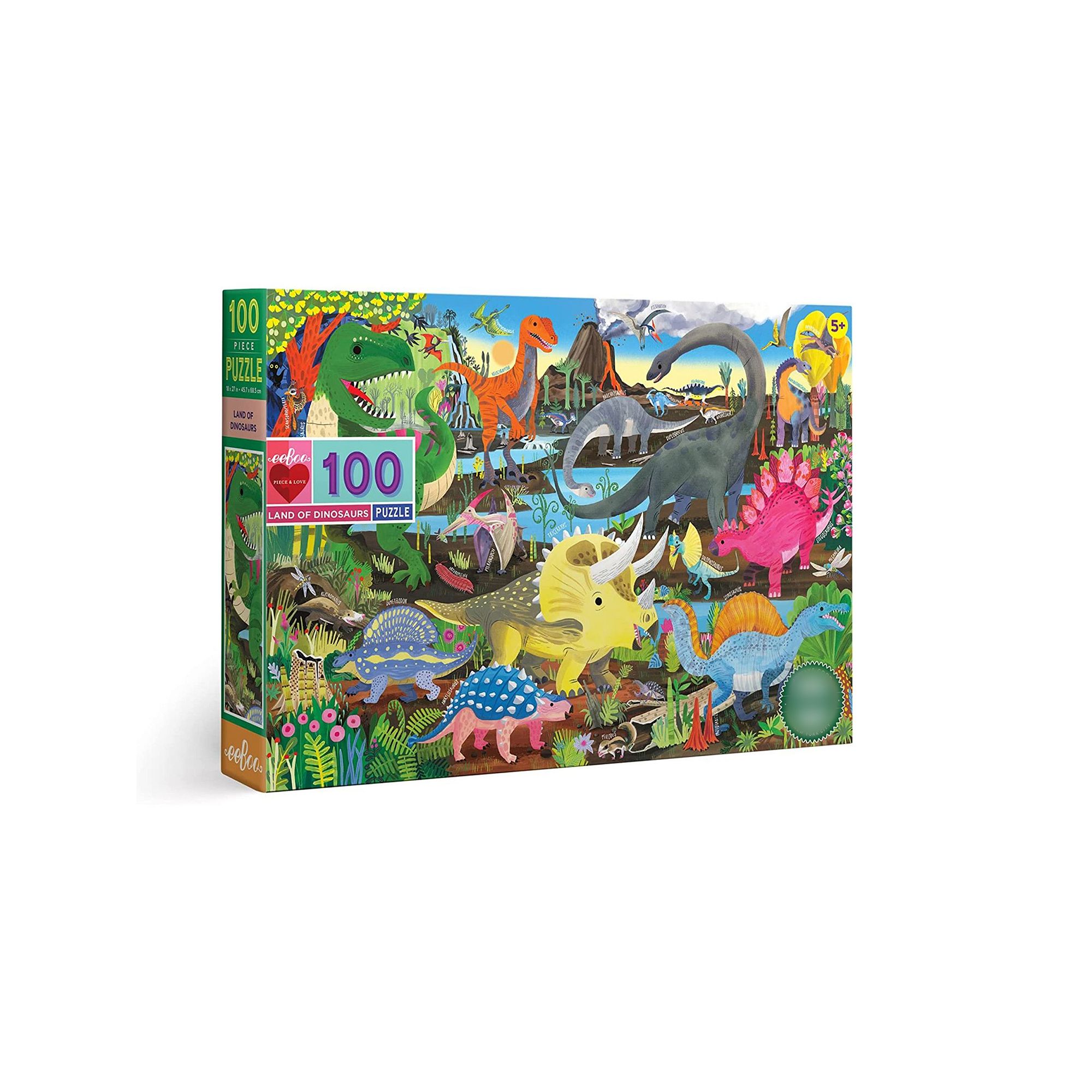 eeboo Land of Dinosaurs 100 Piece Jigsaw Puzzle, Multi