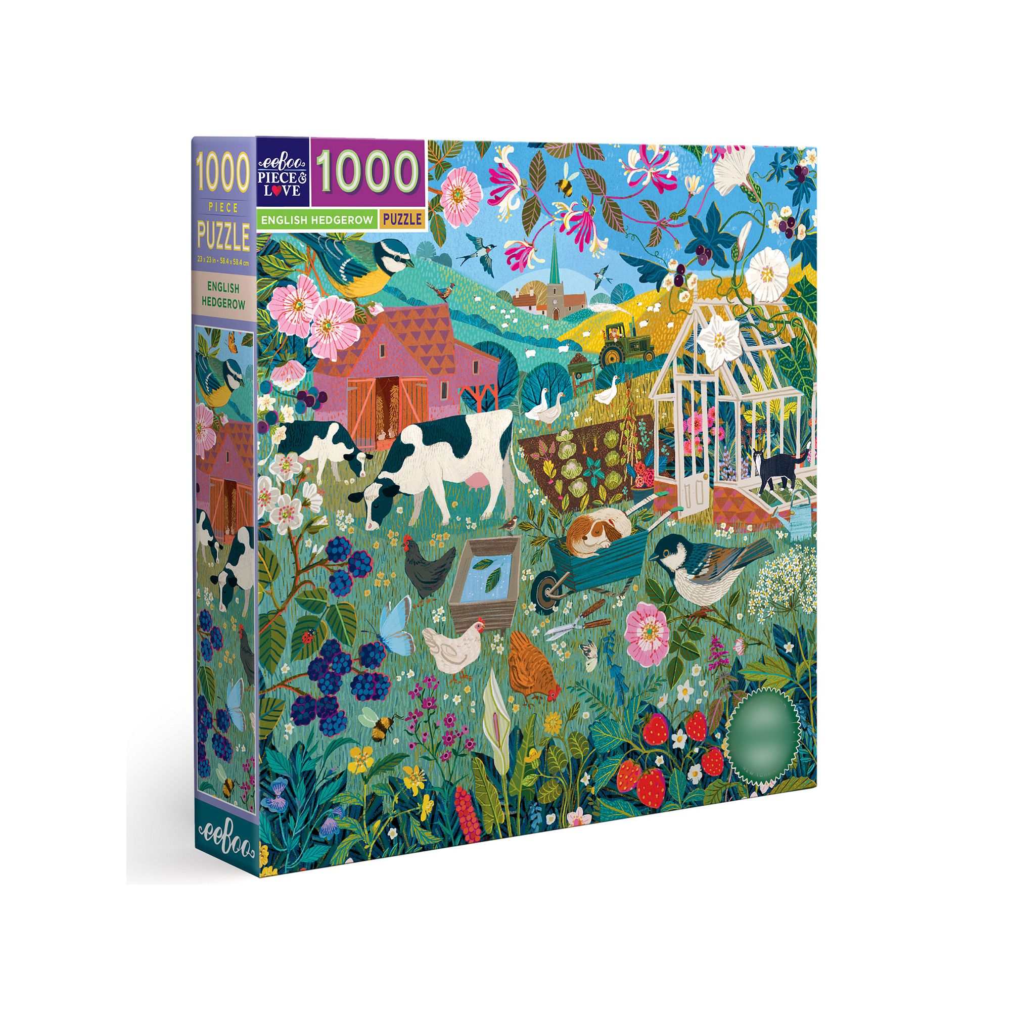eeboo Piece and Love English Hedgerow 1000 Piece Square Jigsaw Puzzle, Mult