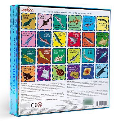 eeBoo Memory & Matching Game: Shiny Sharks & Friends - 24 Matching Pairs, Educational Preschool Game