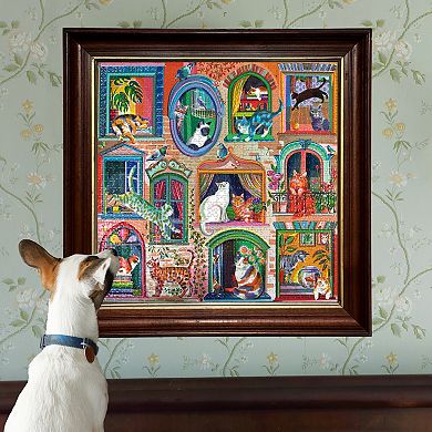 eeBoo Piece & Love: Cats In Window - 1000 Piece Puzzle Square Jigsaw Puzzle, 23x23"