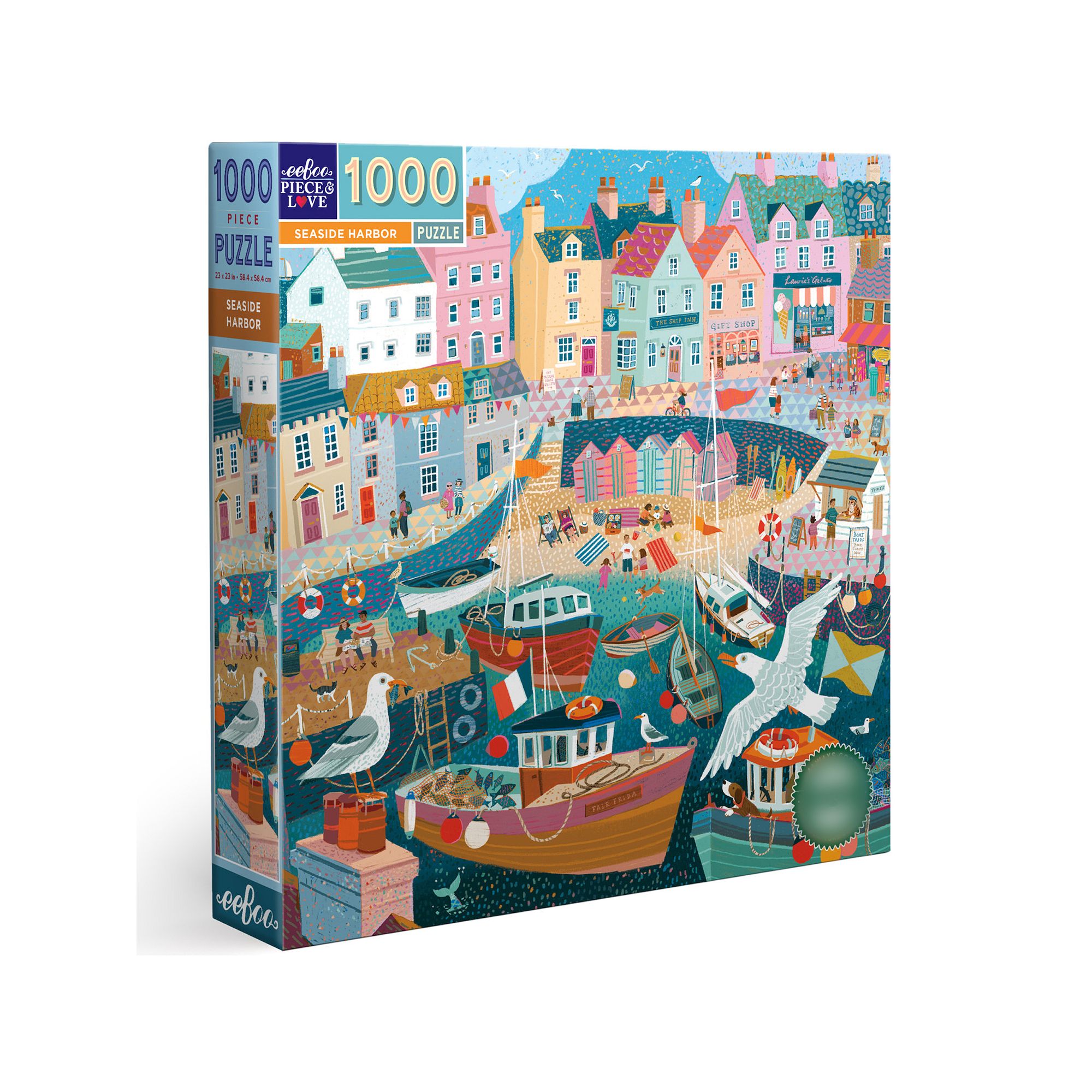 eeboo Piece & Love: Seaside Harbor 1000 Piece Puzzle Square Jigsaw, Multi