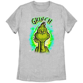 Juniors' Dr. Seuss Grinch Airbrush Background Graphic Tee
